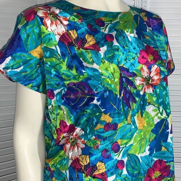 Vintage 80’s Satin Floral Jacquard Statement Blouse Women’s Large - Picture 2 of 9